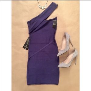 Purple Bebe One Shoulder Bandage Dress